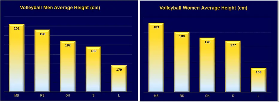 Men and Women Volleyball Players Average Height as per NCSA Standards